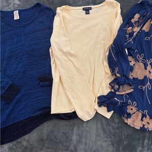 Blue and Cream Long Sleeve Tops Set